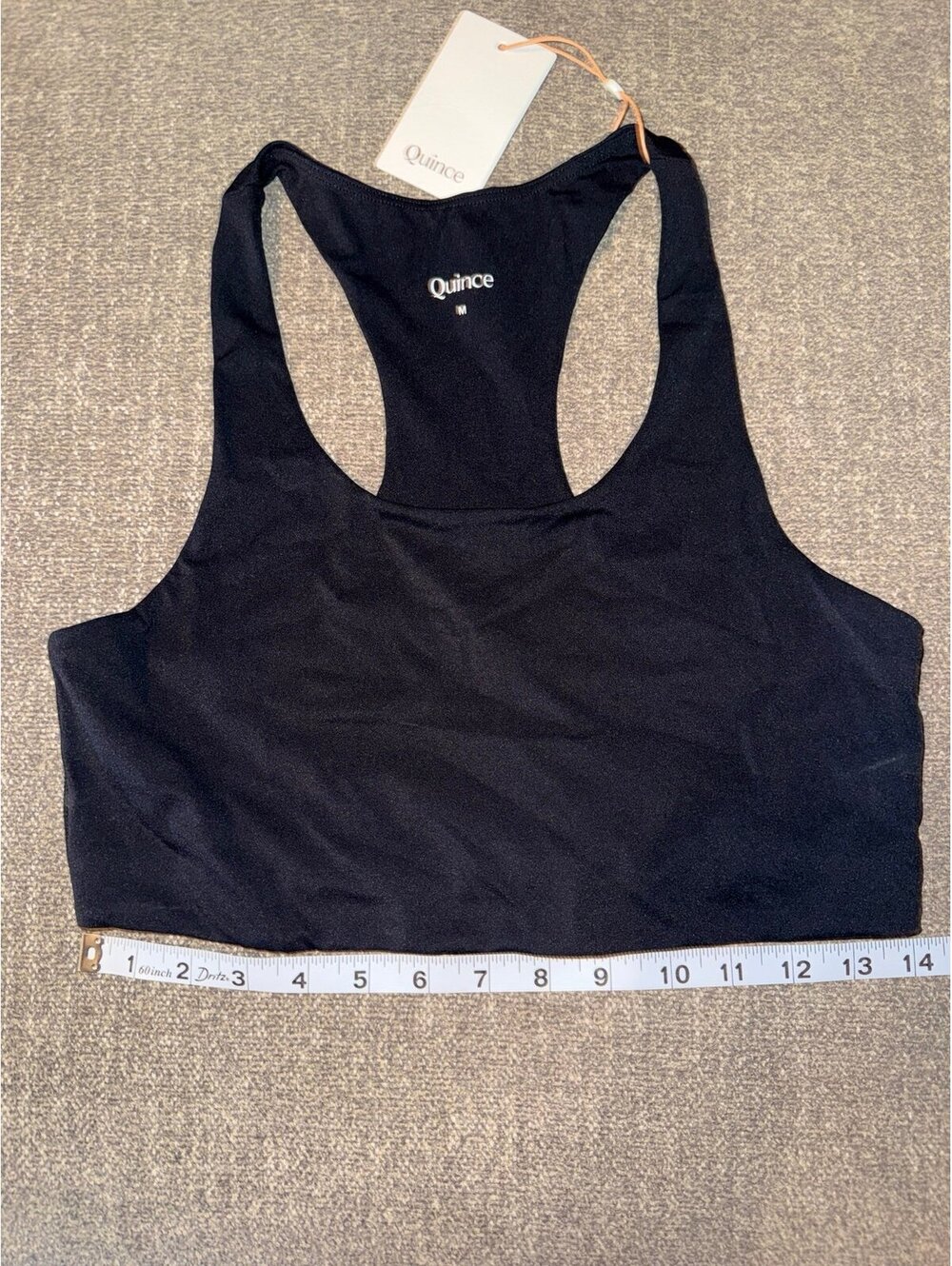 NWT Quince Ultra-Form Scoop Neck Longline Sports Bra Black Medium Racerback